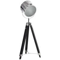 HOMCOM Industrial Style Adjustable Tripod Floor Lamp, Searchlight Lamp with Wooden Legs and Steel Lampshade, 110-155cm, Black(m-11)