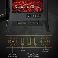 HOMCOM Free standing Electric Fireplace Stove, Fireplace Heater with LED Flame Effect, 3-sided Tempered Glass, Overheat Protection, 1000W/2000W, Black(m-6)