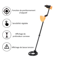 Outsunny Détecteur de métaux électrique haute sensibilité écran LCD chasse aux trésors poignée ergonomique tige télescopique noir jaune(m-6)