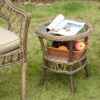Outsunny Ensemble bistro de jardin style bohème chic 2 fauteuils avec coussins + table basse résine tressée beige(m-8)