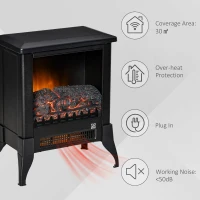 HOMCOM Electric Fireplace Stove, Free standing Fireplace Heater with Realistic Flame Effect, Adjustable Temperature and Overheat Protection, Black(m-6)