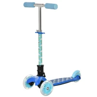 HOMCOM Kids 3 Wheel Scooter Foldable Toddler Kick Scooter Adjustable Height LED Flashing Wheels for Boys and Girls 3-8 Years Blue(m-11)