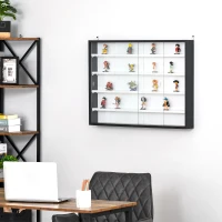 HOMCOM 5-Tier Wall Display Shelf Unit Cabinet w/ 4 Adjustable Shelves Glass Doors Home Office Ornaments 60x80cm Black/White(m-10)