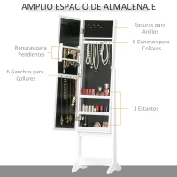 HOMCOM Espejo Joyero de Pie con 16 Luces LED y Ángulo Ajustable Organizador de Joyas con Estantes 36x30x136 cm Blanco Cálido(m-4)