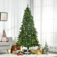 HOMCOM 6FT Christmas Tree Warm White LED Light Holiday Home Decoration, Green(m-10)