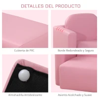 HOMCOM Conjunto 2 en 1 Sillón Infantil Multifuncional Convertible en Silla y Mesa para Niños de +3 Años 33x35x41 cm Rosa(m-5)