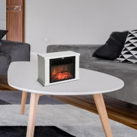 HOMCOM Chimenea Eléctrica 600/1200W Chimenea Decorativa de Mesa Chimenea Portátil con Efecto Llama Realista Protección Contra Sobrecalentamiento para 10-15 m² 34x17x25 cm Blanco(m-2)