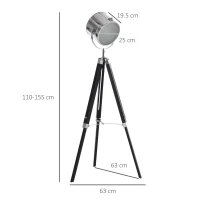 HOMCOM Industrial Style Adjustable Tripod Floor Lamp, Searchlight Lamp with Wooden Legs and Steel Lampshade, 110-155cm, Black(m-3)