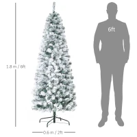 HOMCOM 6FT Prelit Artificial Snow Flocked Christmas Tree with Warm White LED Light, Holiday Home Xmas Decoration, Green White(m-3)