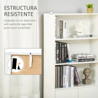 HOMCOM Estantería Librería con 3 Compartimentos Abiertos y 1 Armario con Estante Ajustable Almacenaje para Salón Estudio 70x29,5x167 cm Blanco(m-6)