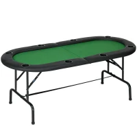 HOMCOM 8 Player Folding Poker Table, Oval Portable Blackjack Casino Table with Cup Holder, Felt Top and Metal Base, 183 x 82 x 75cm, Green and Black(m-1)