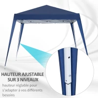 Outsunny Tonnelle de Jardin 3x3m Pop up Tente Pliable Acier Polyester imperméabilisé Anti UV avec Sac de Transport Bleu(m-5)