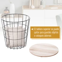 HOMCOM Mesa Auxiliar Redonda Mesa de Centro de Estilo Industrial Perfecta para Salón o Dormitorio por Gran Espacio de Almacenaje Φ39.5x43cm Madera y Negro(m-4)