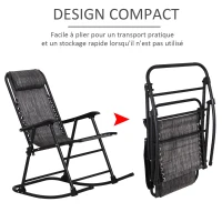 Outsunny Fauteuil à Bascule Rocking Chair Pliable de Jardin dim. 94L x 64l x 110H cm Acier époxy textilène Gris chiné(m-4)