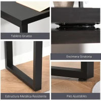 HOMCOM Mesa Escritorio en L Mesa para Oficina Giratoria 360 Grados Múltiples Formas con Estante en S de 2 Niveles Gran Espacio de Almacenaje 220x55x76 cm Negro(m-6)