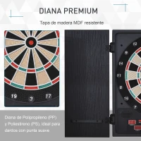 HOMCOM Diana Electrónica Digital hasta 8 Jugadores con 12 Dardos y 30 Puntas con Pantalla LED Puertas 27 Juegos Distintos y 202 Variantes 51x6,5x57 cm Negro(m-4)