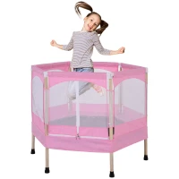 HOMCOM Cama Elástica para Niños de 3 Años Trampolín Infantil con Red de Seguridad para Interior Carga 80 kg 126x109x98 cm Rosa(m-1)