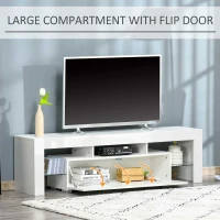 HOMCOM High Gloss TV Stand Cabinet with LED RGB Lights and Remote Control for TVs up to 65", Media TV Console Table with Storage Compartment, White(m-6)