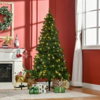 HOMCOM 6FT Christmas Tree Warm White LED Light Holiday Home Decoration, Green(m-2)