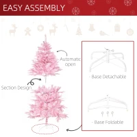 HOMCOM 5FT Artificial Christmas Tree Holiday Xmas Holiday Tree Decoration with Automatic Open for Home Party, Pink(m-6)