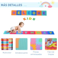 HOMCOM 26 Piezas Alfombra Puzzle para Niños 31x31 cm Colchoneta Suave 2,41 m² Juego Rompecabezas 26 Letras para Bebé Espuma EVA Lavable Colorido(m-6)