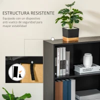 HOMCOM Estantería Librería con 3 Compartimentos de Almacenaje Libros CDs Plantas para Salón Estudio Dormitorio 62,2x24x102,4 cm Negro(m-5)