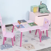 HOMCOM Ensemble Table et 2 Chaises Enfant Bureau pour Enfant Table de Jeu Design Princesse Motif château Bois pin MDF Rose(m-2)
