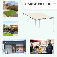 Outsunny Pergola tonnelle de jardin auvent 3 x 3 m adossable métal gris polyester imperméabilisé anti-UV beige(m-6)