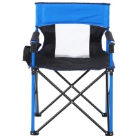 Outsunny Folding Fishing Camping Chair Portable Picnic Armchair Director Seat Oxford Metal Frame with Cup Holder, Phone Pocket - Blue(m-11)