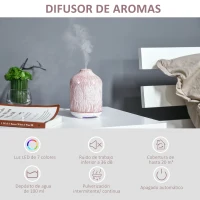 HOMCOM Difusor de Aromas 100ml Cerámica Humidificador Aromaterapia con 7 Colores LED 2 Modos de Vaporización y Apagado Automático Ultra Silencioso para Hogar Dormitorio Salón Ø9,8x14,5 cm Rosa(m-4)
