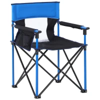 Outsunny Folding Fishing Camping Chair Portable Picnic Armchair Director Seat Oxford Metal Frame with Cup Holder, Phone Pocket - Blue(m-1)