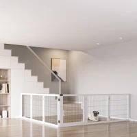 PawHut Wooden Pet Gate, Freestanding Dog Safety Barrier, w/ 2 Support Feet, White(m-10)