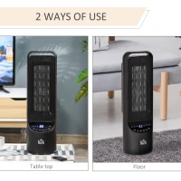 HOMCOM Table Top Indoor Space Heater with 2 Heat Setting 1000W/2000W and Ceramic Fan, LED Display, Portable Electric Heater with Oscillation, Remote, 12H Timer(m-8)