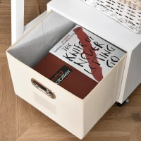 Vinsetto Caisson de bureau rangement bureau sur roulettes tiroir lin beige avec porte-étiquette panneaux particules blanc(m-7)