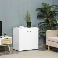 HOMCOM Aparador de Salón con 2 Puertas Armario Auxiliar con 2 Estantes para Libros Ropa Juguetes Estilo Moderno 70x39x70 cm Blanco(m-7)