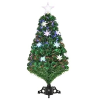 HOMCOM 3FT Prelit Artificial Christmas Tree Fiber Optic LED Light Holiday Home Xmas Decoration Tree with Foldable Feet, Green(m-1)