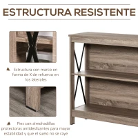 HOMCOM Estantería de Madera Librería de 2 Niveles con Laterales Reforzados para Libros Fotos Plantas 80x30x82 cm Roble(m-5)