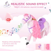 HOMCOM Plush Walking Horse Ride On Toy with Wheels and Realistic Sounds Rocking Horse for Girls Boys 3+ Years Old, 50cm Tall, Pink(m-6)