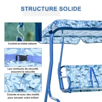 Outsunny Balancelle de Jardin 2 Places pour Enfants Ceintures sécurité réglables accoudoirs Pare-Soleil inclinable Motif Requin Bleu(m-6)