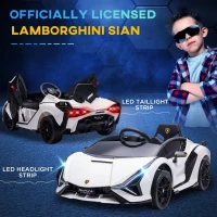HOMCOM Lamborghini Sian Licensed 12V Kids Electric Ride On Car 2 Motors Toy Car with Remote Control Music Lights MP3 for 3-5 Years White(m-6)