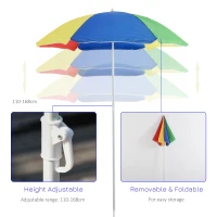 Outsunny Kids Picnic Table Set Wooden Bench Rainbow with Sandbox Removable & Height Adjustable Parasol Outdoor Garden Patio Backyard Beach 95 x 88.5 x 48.7cm(m-5)