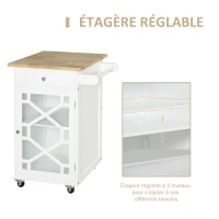 HOMCOM Chariot de service - desserte de cuisine à roulettes - tiroir, placard, porte-serviette - dim. 63L x 45l x 86H cm - structure en bois blanc(m-8)