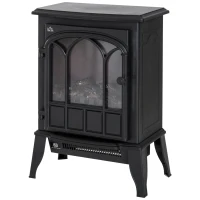 HOMCOM Freestanding Electric Fireplace, Electric Stove Heater with LED Flame Effect, Overheating Safety System, 1000W/2000W Black(m-10)