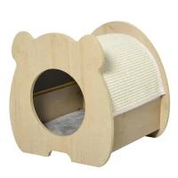 PawHut Maison pour chat design - niche chat panier chat - coussin, grattoir amovibles sisal naturel inclus - MDF bois beige clair(m-1)