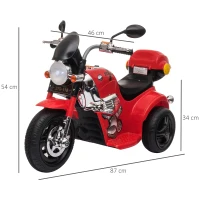 HOMCOM Kids 6V Electric Ride On Motorcycle Vehicle w/ Lights Music Horn Storage Box 3 Wheel Outdoor Play Toy for 18 - 36 Months Red(m-3)