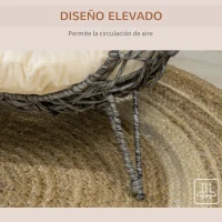 PawHut Cama Cueva de Ratán para Gatos o Mascotas Pequeña con Base Trípode Cojín de Felpa y Algodón Suave Diseño Elevado Estable Φ52x58 cm Gris(m-7)