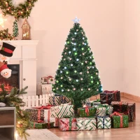 HOMCOM 4FT Pre-Lit Artificial Christmas Tree w/Fibre Optic Decorations LED Light Holiday Home Xmas Decoration-Green(m-10)