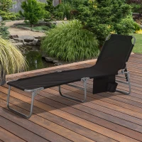 Outsunny Bain de soleil transat pliable dossier réglable multipositions pochette rangement intégrée acier époxy oxford noir(m-2)