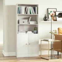 HOMCOM Estantería Librería con 3 Compartimentos Abiertos y 1 Armario con Estante Ajustable Almacenaje para Salón Estudio 70x29,5x167 cm Blanco(m-7)