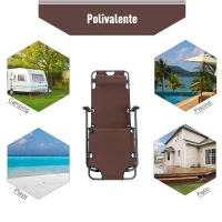 Outsunny Tumbona Relax Plegable con Respaldo Ajustable Reposabrazos Almohada y Reposapiés Carga 136 kg 135x60x89 cm Marrón(m-7)